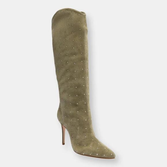 Schutz Maryana Leather Studded Knee High Boot Aspen Green - Picture 1 of 6